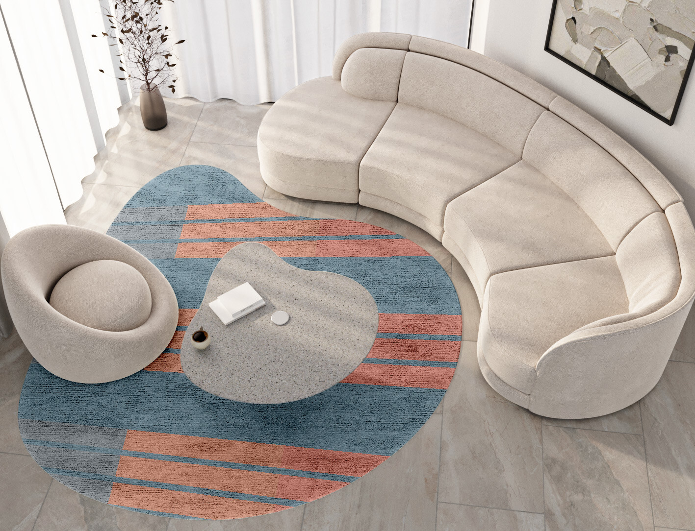 Sweep Minimalist Splash Hand Tufted Bamboo Silk Custom Rug by Rug Artisan