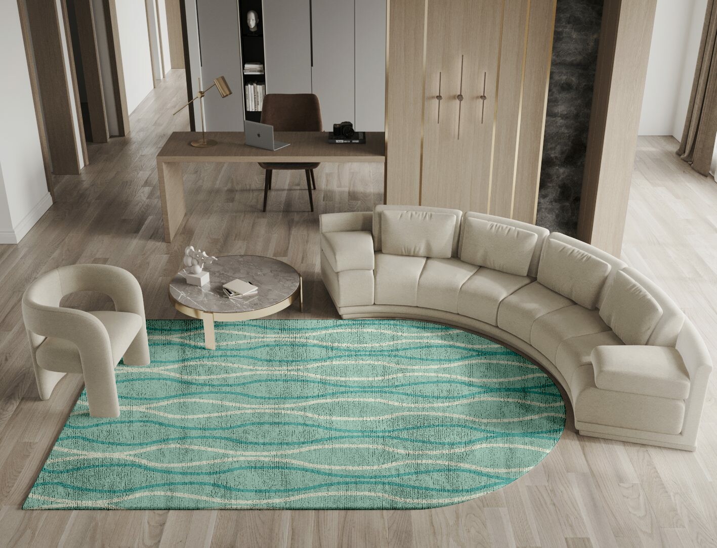 Sweven Minimalist Arch Hand Knotted Bamboo Silk Custom Rug by Rug Artisan