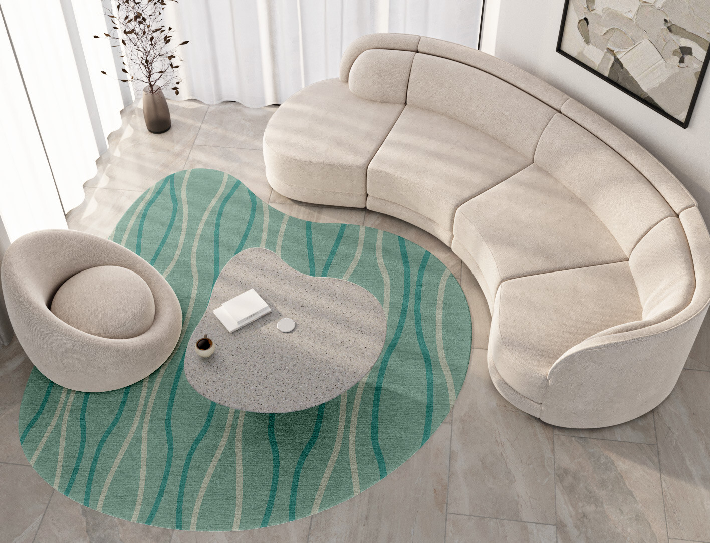 Sweven Minimalist Splash Hand Knotted Tibetan Wool Custom Rug by Rug Artisan