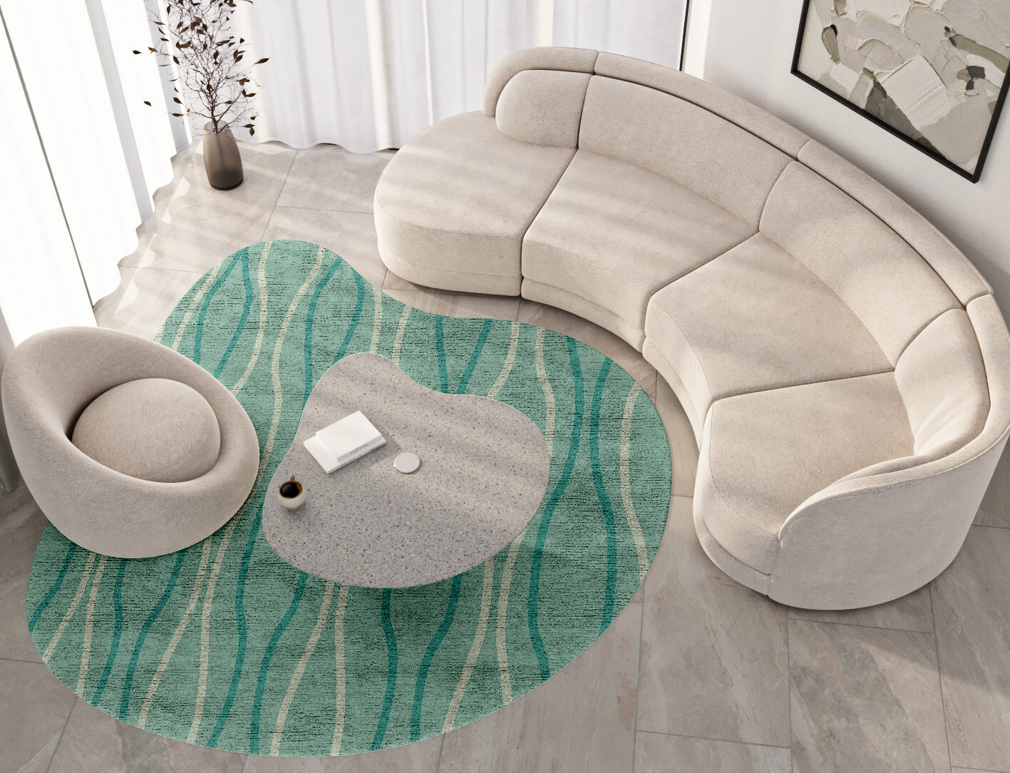 Sweven Minimalist Splash Hand Tufted Bamboo Silk Custom Rug by Rug Artisan
