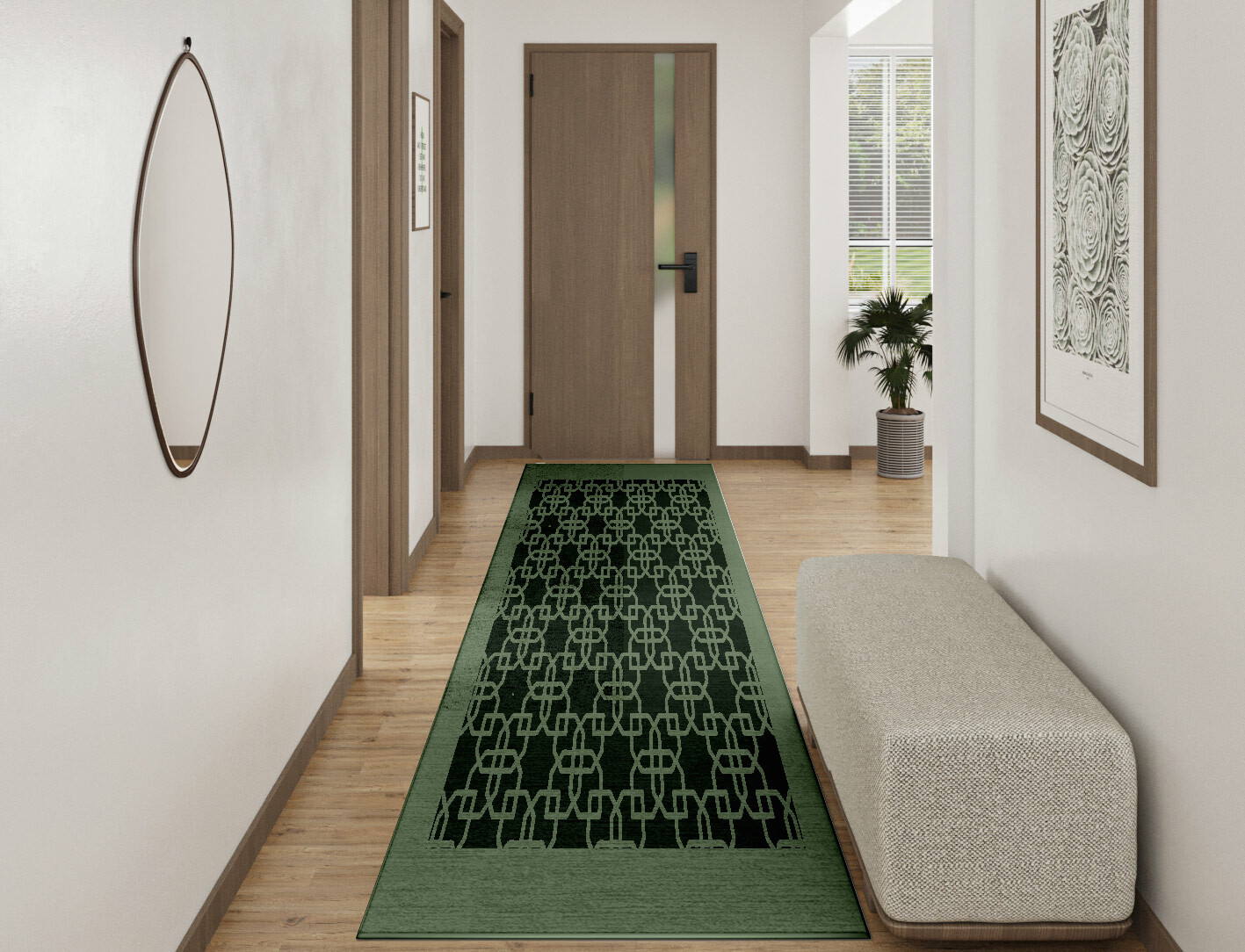 Symmetria Geometric Runner Hand Knotted Bamboo Silk Custom Rug by Rug Artisan
