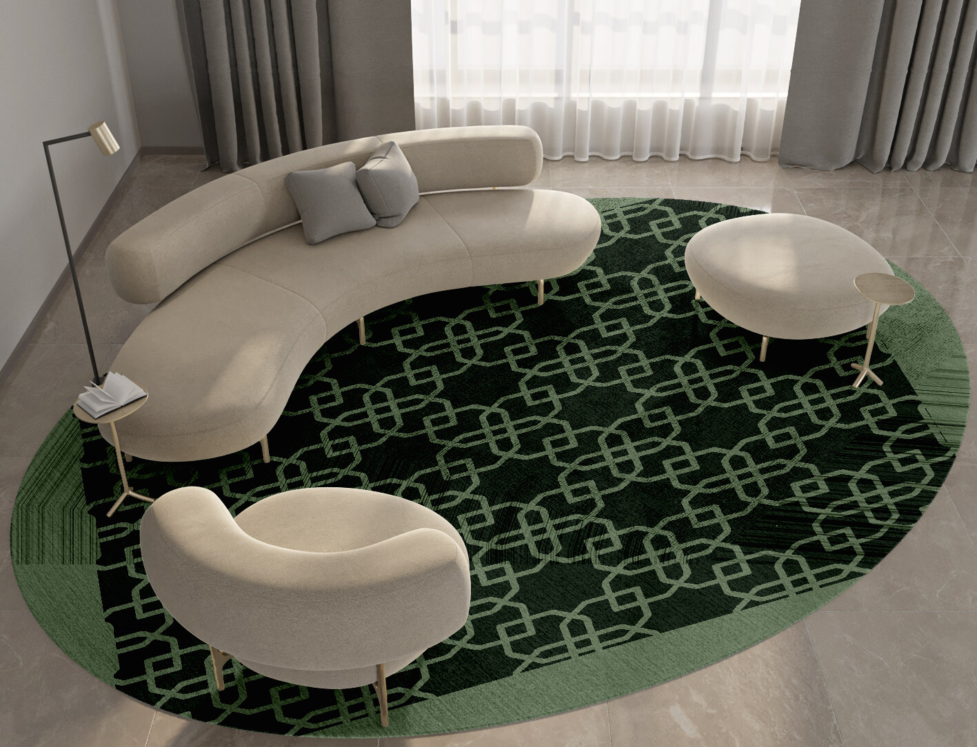 Symmetria Geometric Oval Hand Tufted Bamboo Silk Custom Rug by Rug Artisan