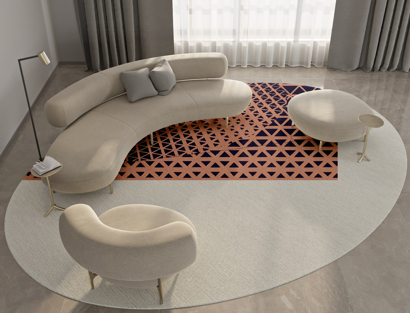Synchronize Geometric Oval Hand Knotted Tibetan Wool Custom Rug by Rug Artisan