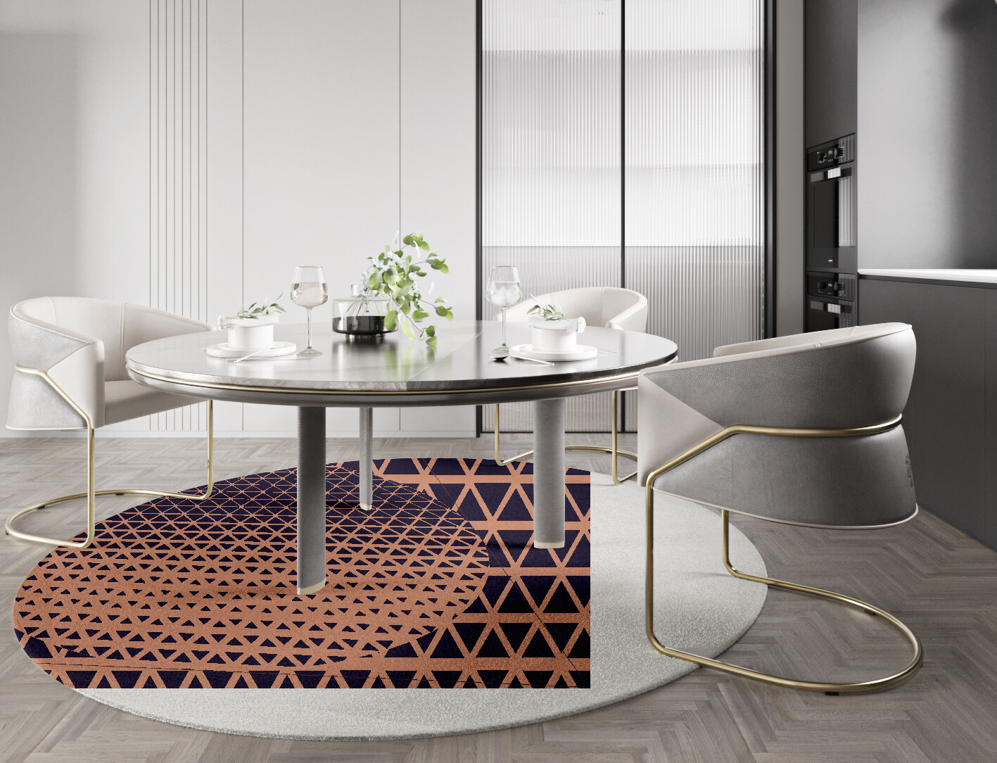 Synchronize Geometric Round Hand Knotted Tibetan Wool Custom Rug by Rug Artisan