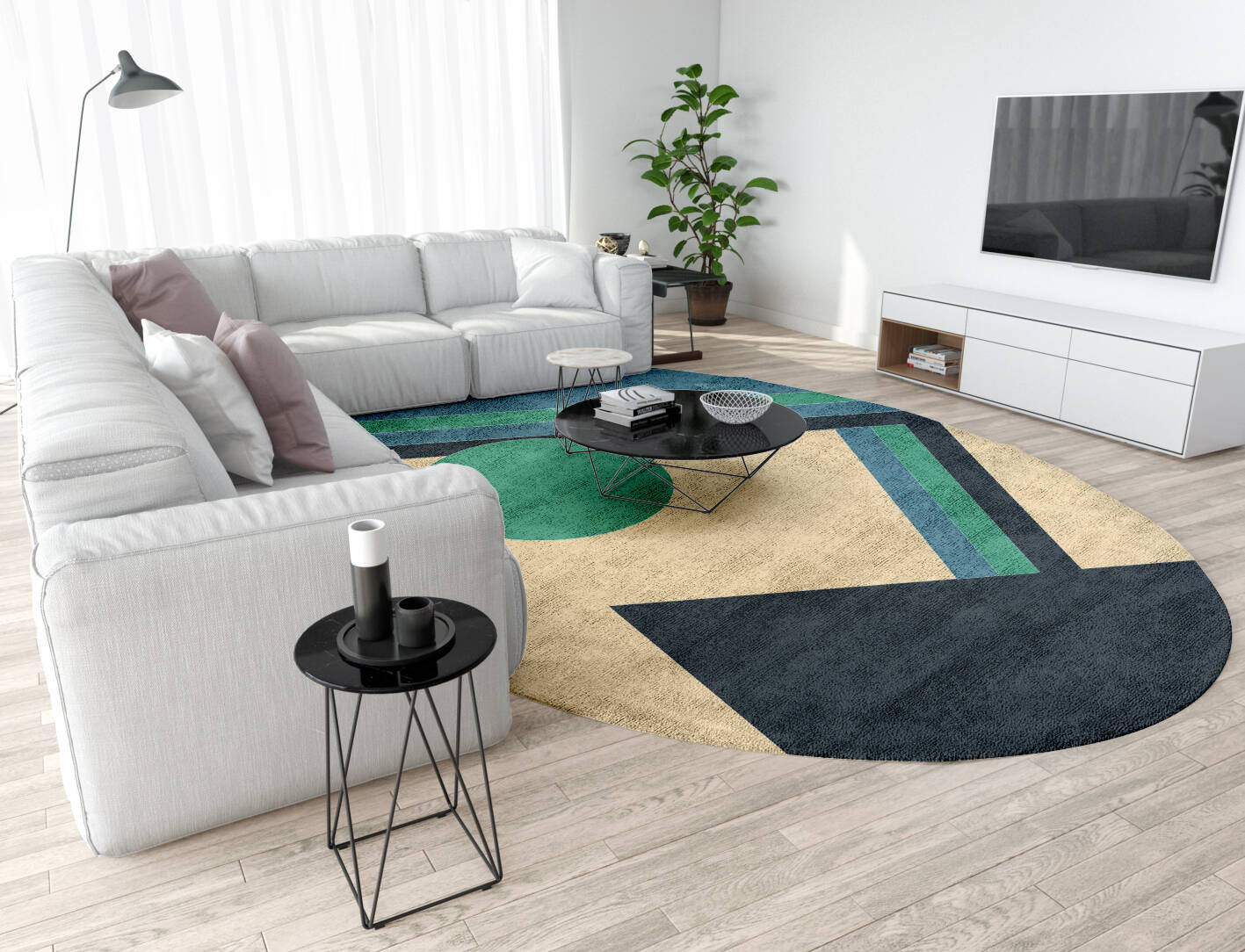 Tangent Kid Oval Hand Tufted Bamboo Silk Custom Rug by Rug Artisan