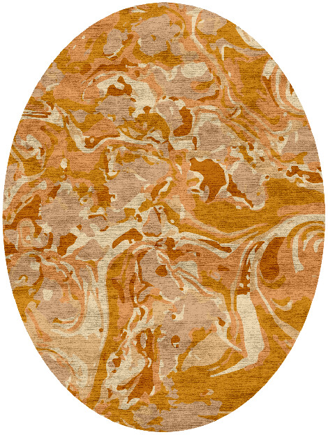 Tangerine Surface Art Oval Hand Knotted Bamboo Silk Custom Rug by Rug Artisan