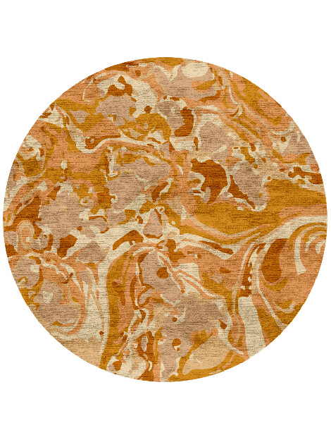 Tangerine Surface Art Round Hand Knotted Bamboo Silk Custom Rug by Rug Artisan