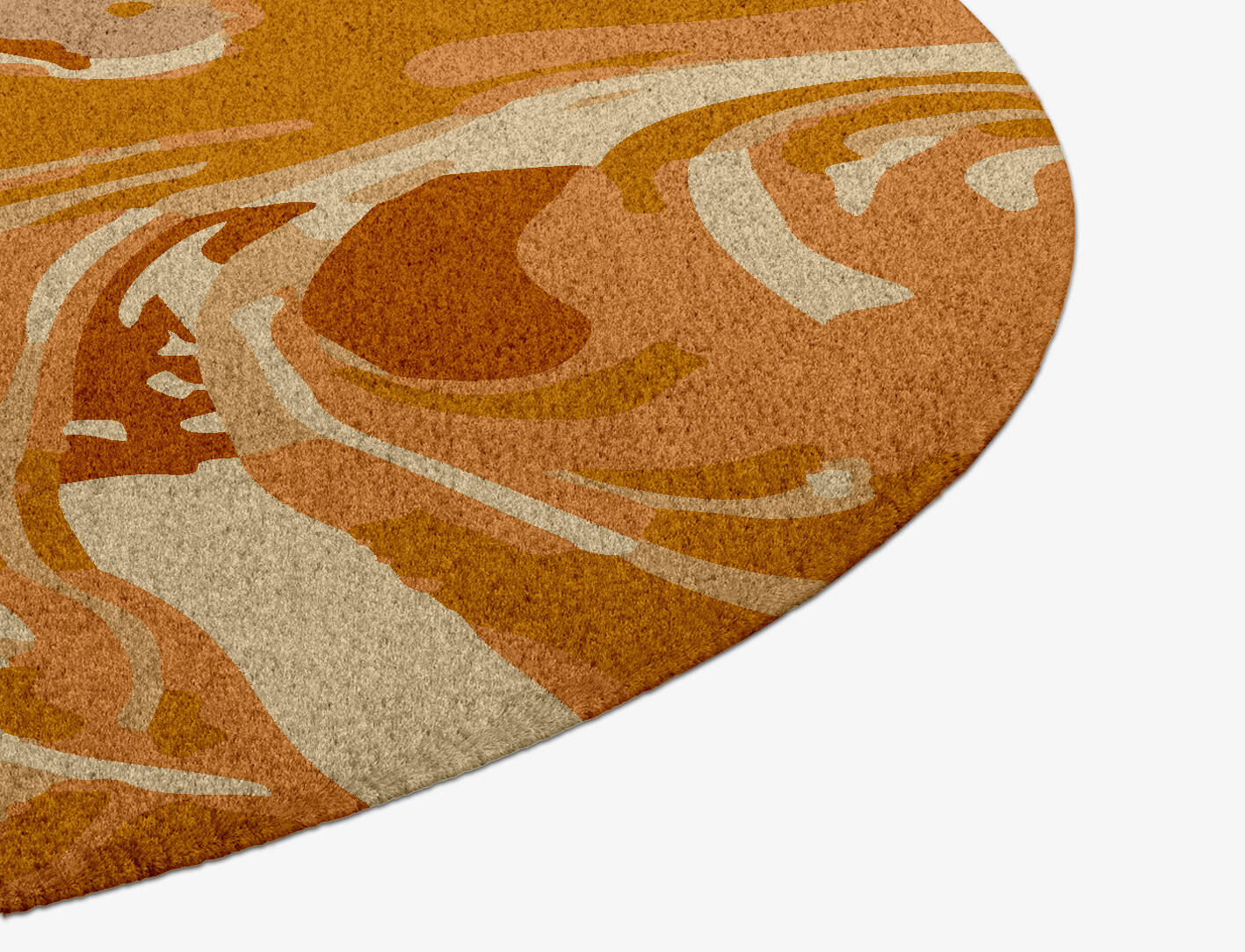 Tangerine Surface Art Round Hand Knotted Tibetan Wool Custom Rug by Rug Artisan