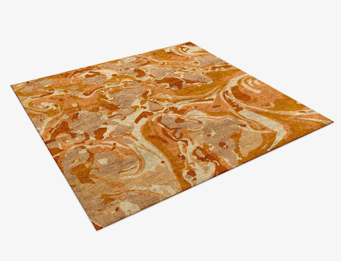 Tangerine Surface Art Square Hand Knotted Bamboo Silk Custom Rug by Rug Artisan