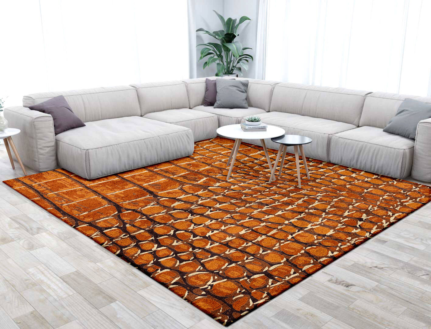 Tanned Hide Animal Prints Square Hand Tufted Bamboo Silk Custom Rug by Rug Artisan