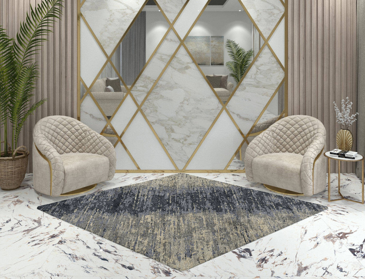 Tape Gradation Diamond Hand Knotted Bamboo Silk Custom Rug by Rug Artisan