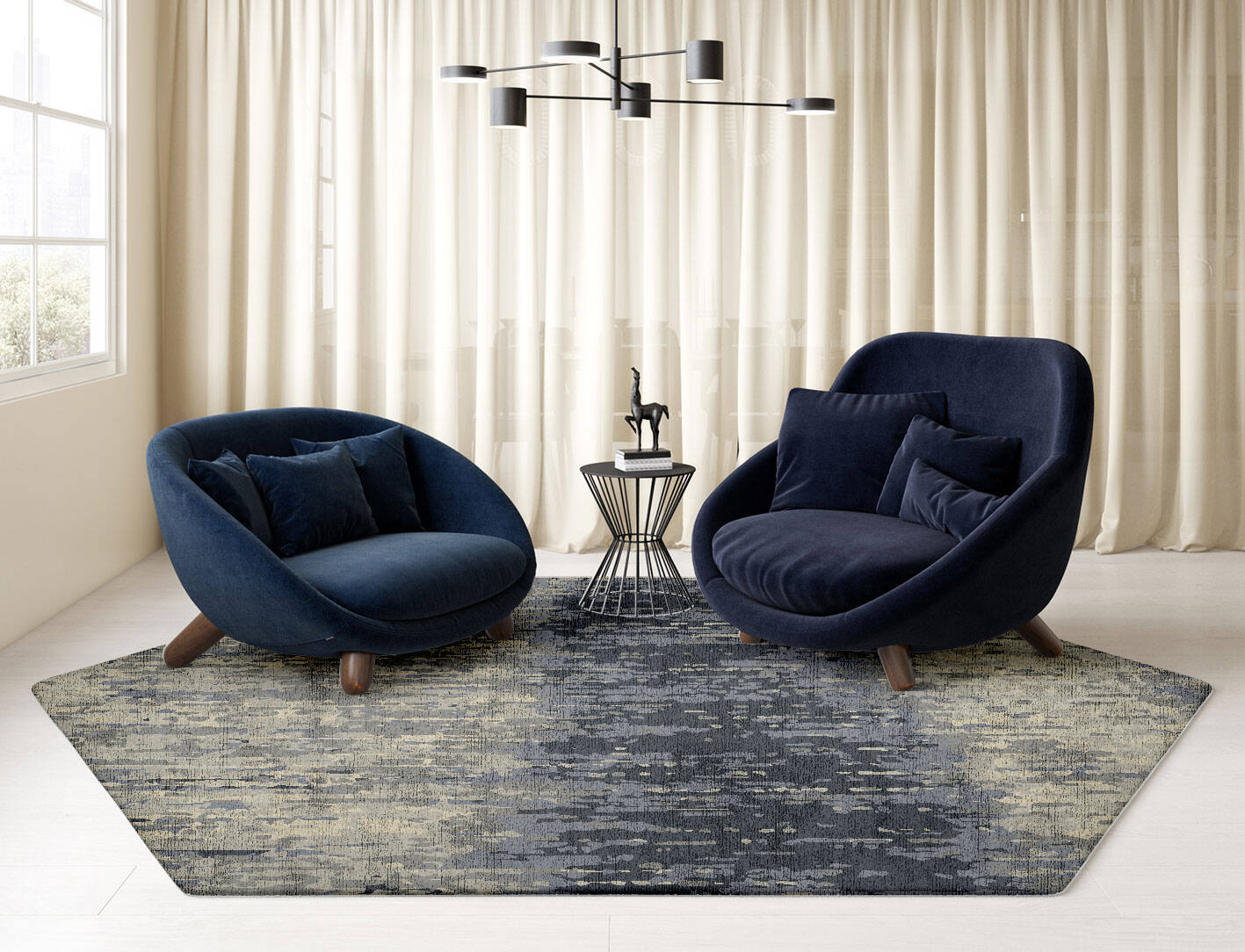 Tape Gradation Hexagon Hand Tufted Bamboo Silk Custom Rug by Rug Artisan