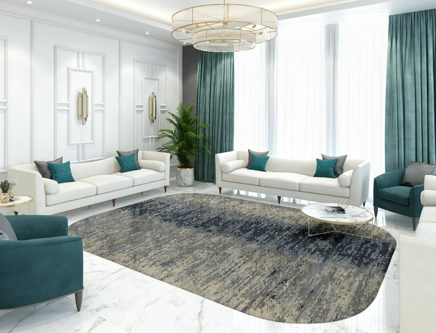 Tape Gradation Oblong Hand Tufted Bamboo Silk Custom Rug by Rug Artisan