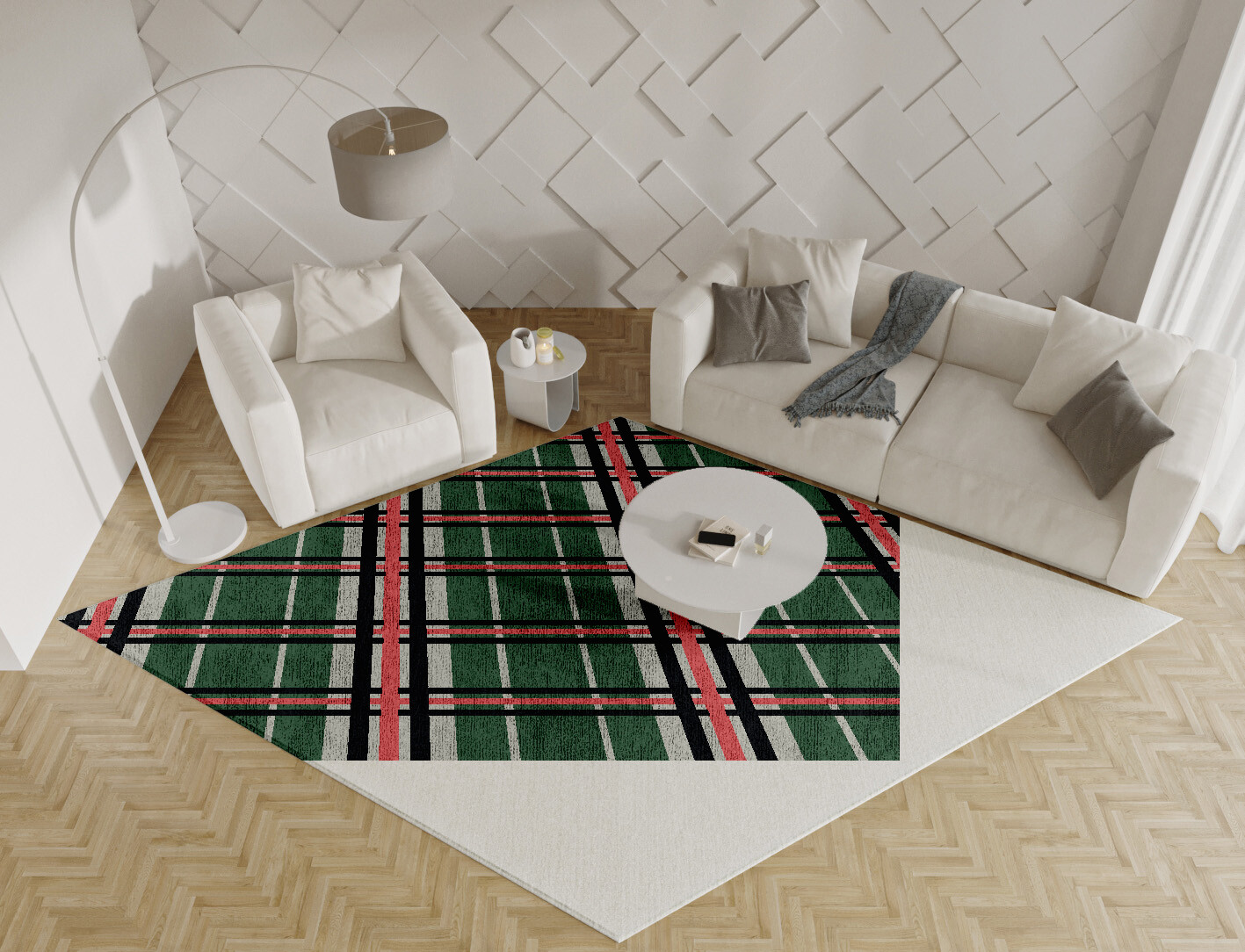 Tartan Geometric Diamond Hand Knotted Bamboo Silk Custom Rug by Rug Artisan