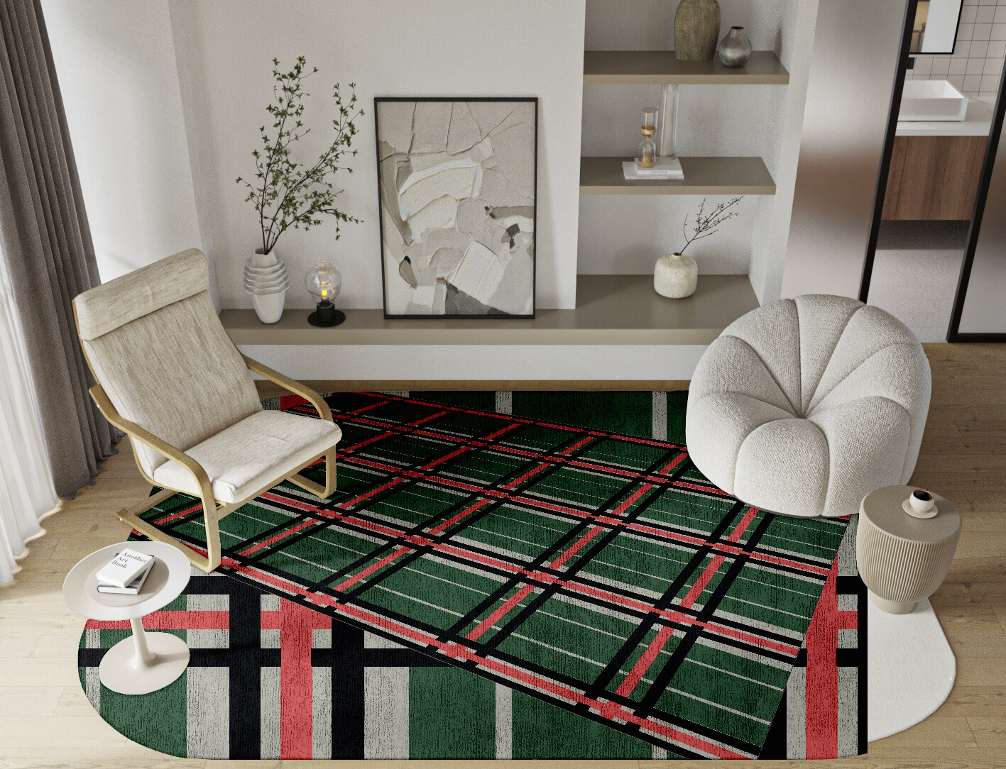 Tartan Geometric Oblong Hand Knotted Bamboo Silk Custom Rug by Rug Artisan