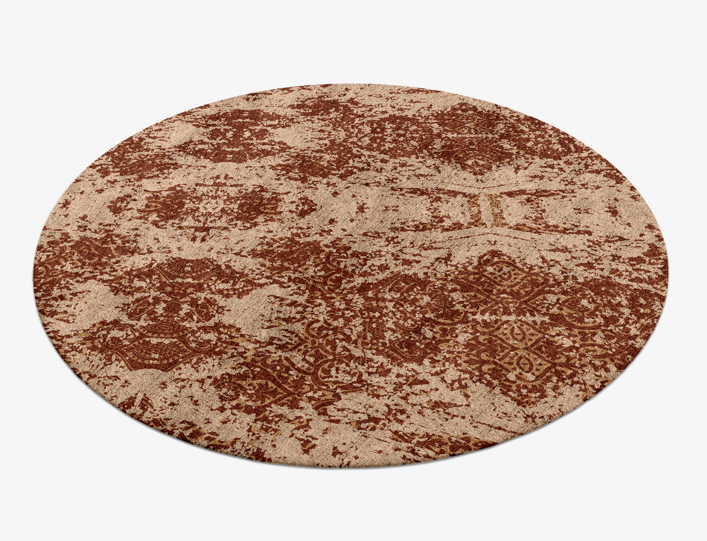 Tawny Damask Vintage Round Hand Knotted Bamboo Silk Custom Rug by Rug Artisan