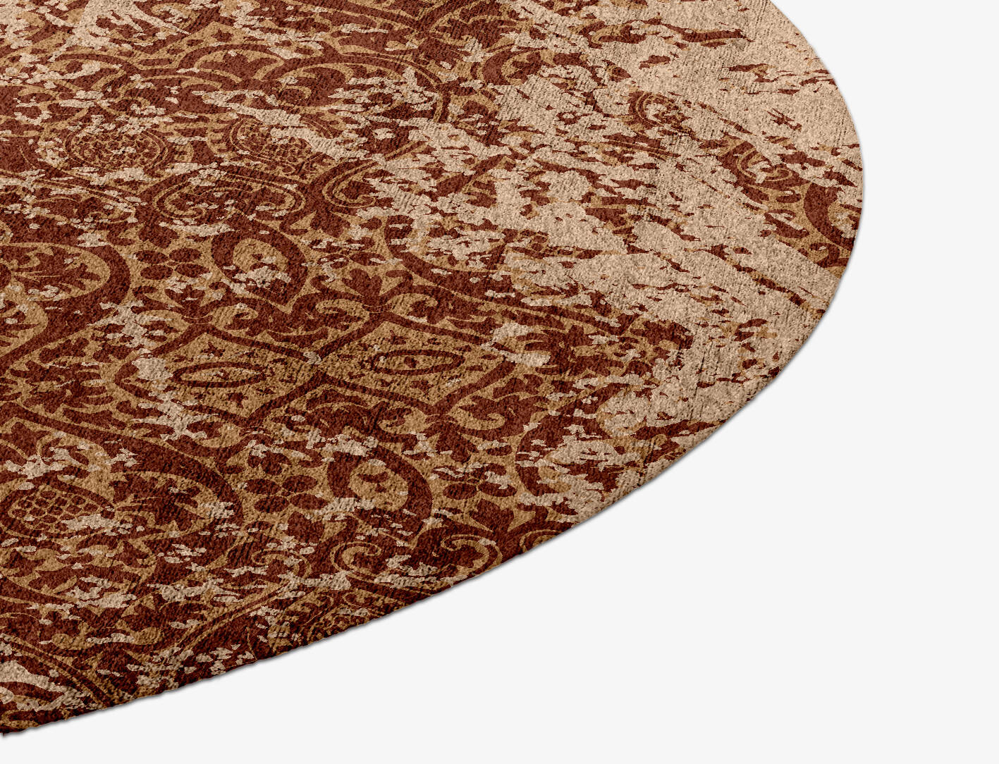 Tawny Damask Vintage Round Hand Knotted Bamboo Silk Custom Rug by Rug Artisan