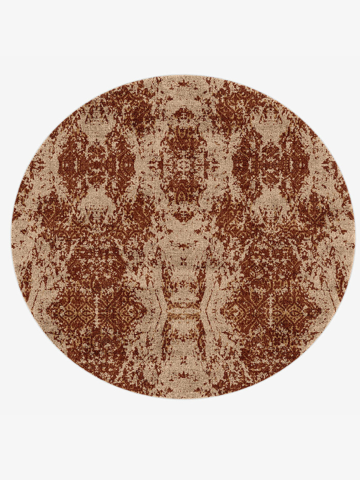 Tawny Damask Vintage Round Hand Knotted Bamboo Silk Custom Rug by Rug Artisan