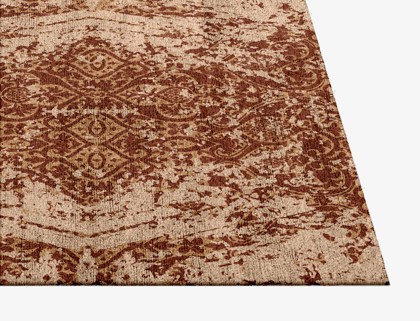 Tawny Damask Vintage Square Hand Knotted Bamboo Silk Custom Rug by Rug Artisan