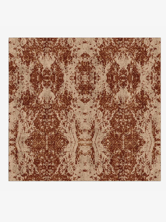 Tawny Damask Vintage Square Hand Knotted Bamboo Silk Custom Rug by Rug Artisan