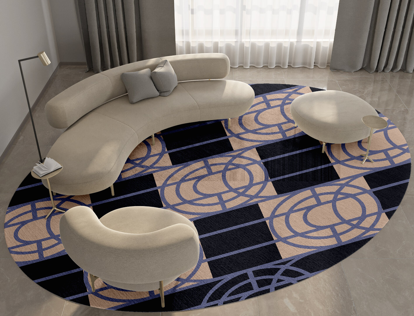 Templates Geometric Oval Hand Knotted Bamboo Silk Custom Rug by Rug Artisan