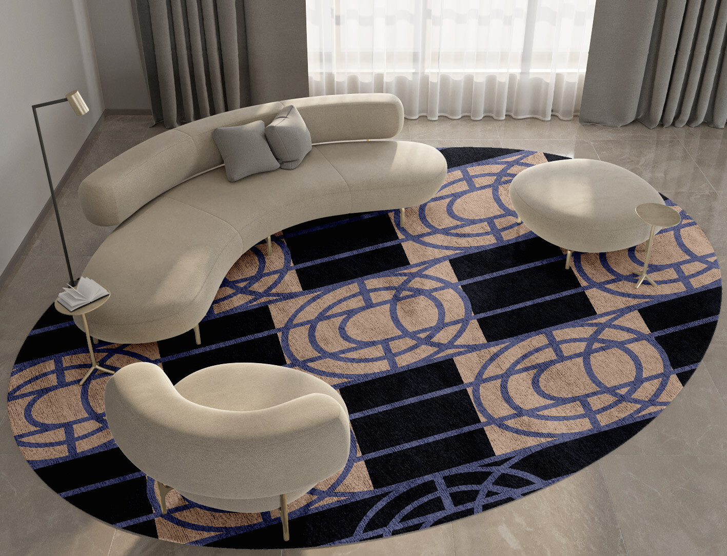 Templates Geometric Oval Hand Tufted Bamboo Silk Custom Rug by Rug Artisan