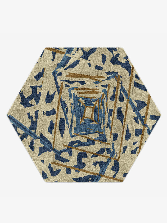 Tesseract Abstract Hexagon Hand Knotted Bamboo Silk Custom Rug by Rug Artisan
