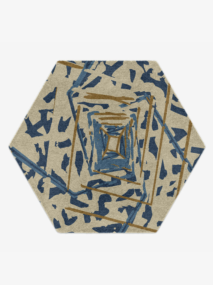 Tesseract Abstract Hexagon Hand Knotted Tibetan Wool Custom Rug by Rug Artisan