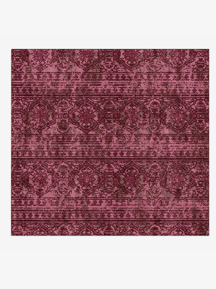 Threadbare Coral Vintage Square Hand Knotted Bamboo Silk Custom Rug by Rug Artisan