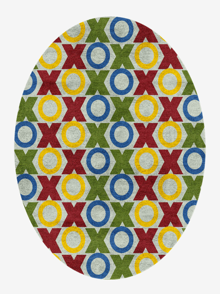 Tictactoe Kids Oval Hand Knotted Bamboo Silk Custom Rug by Rug Artisan