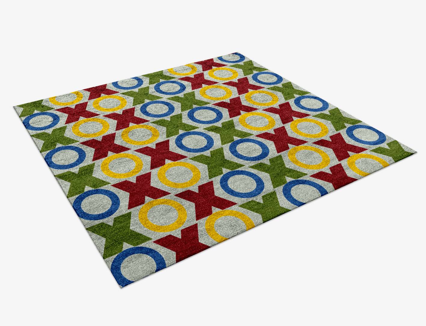 Tictactoe Kids Square Hand Knotted Bamboo Silk Custom Rug by Rug Artisan