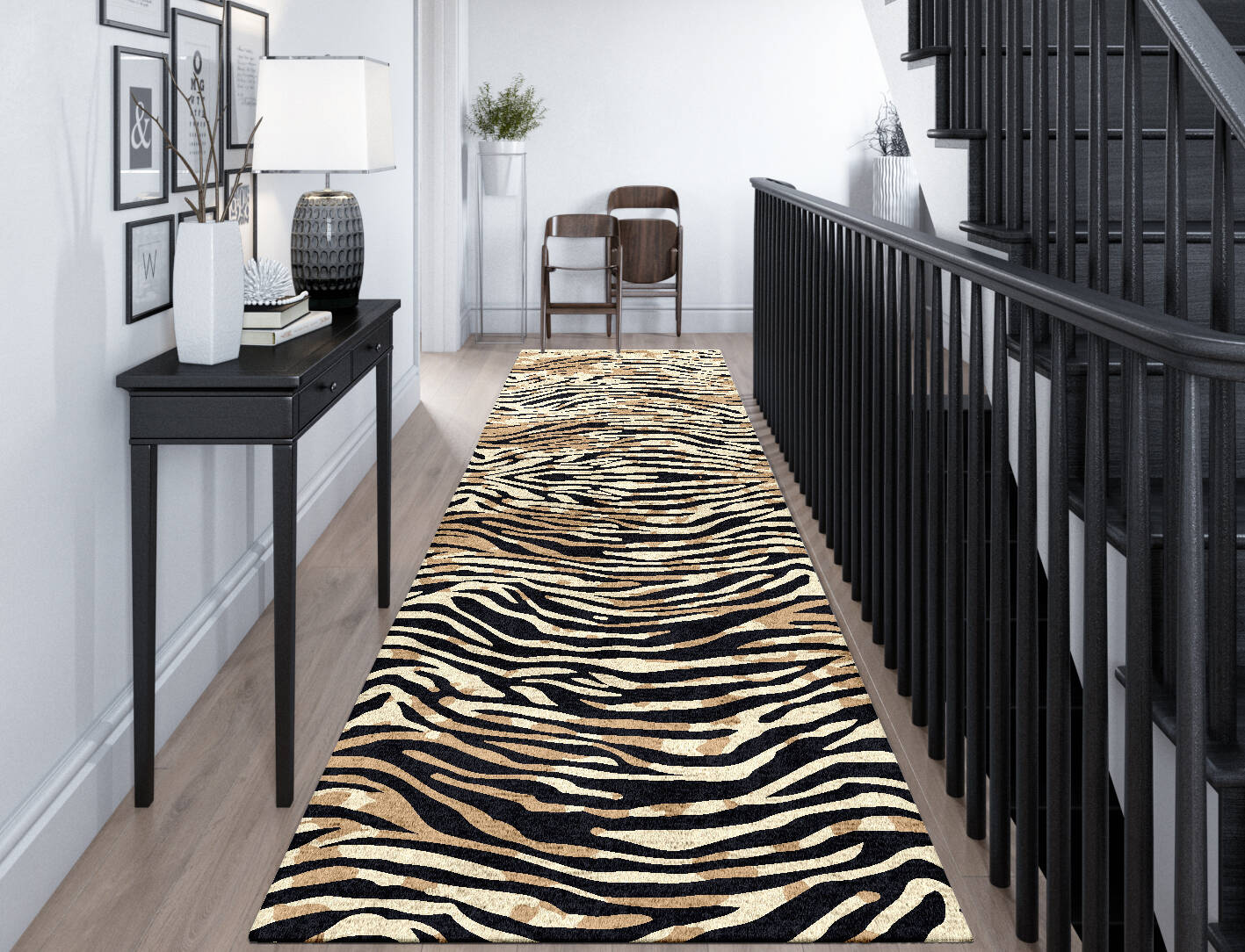 Tiger Stripes Animal Prints Runner Hand Tufted Bamboo Silk Custom Rug by Rug Artisan