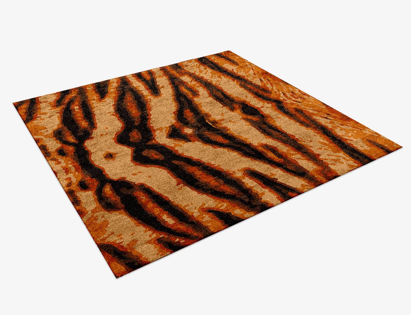 Tigger Animal Prints Square Hand Knotted Bamboo Silk Custom Rug by Rug Artisan