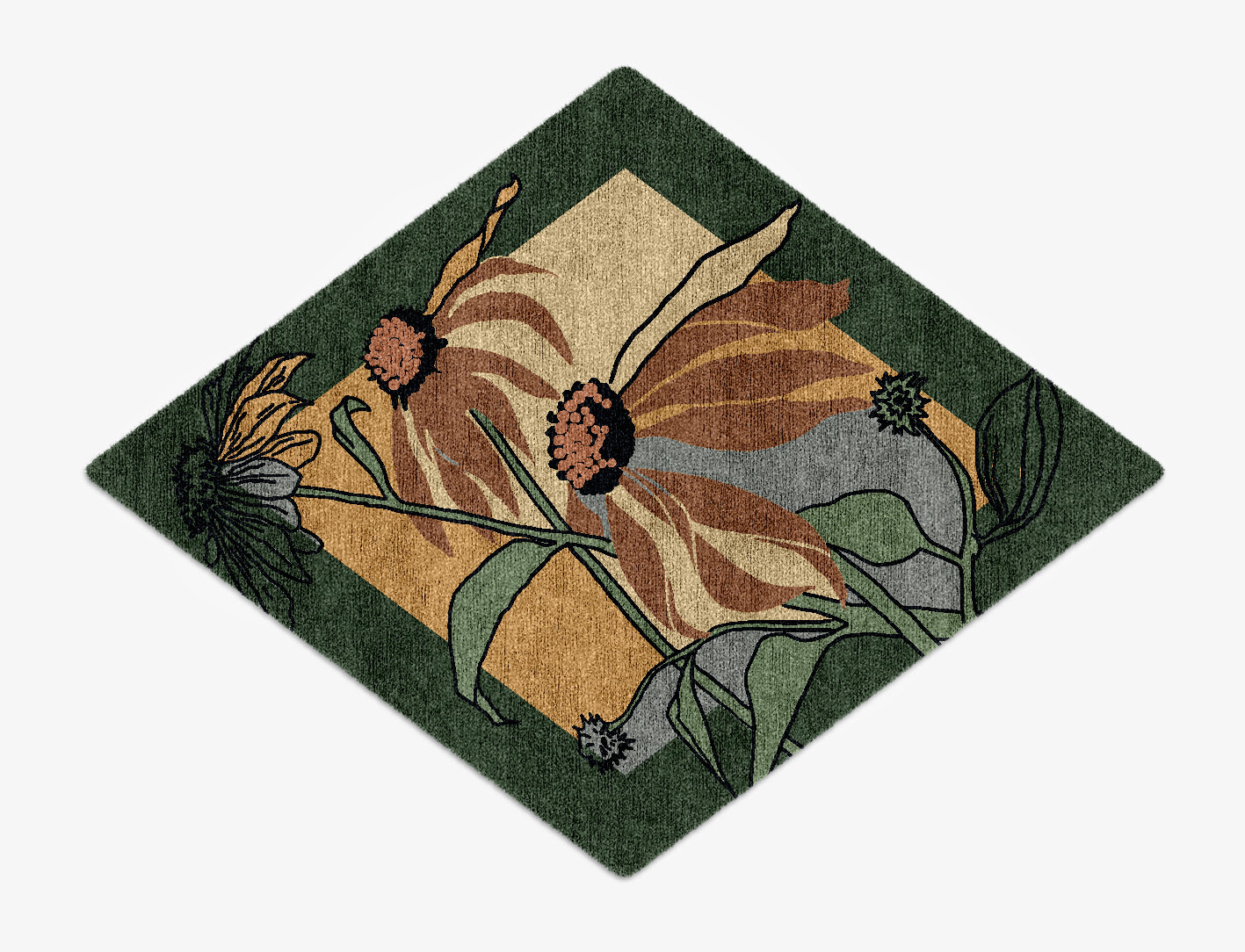 Tithonia Field of Flowers Diamond Hand Knotted Bamboo Silk Custom Rug by Rug Artisan