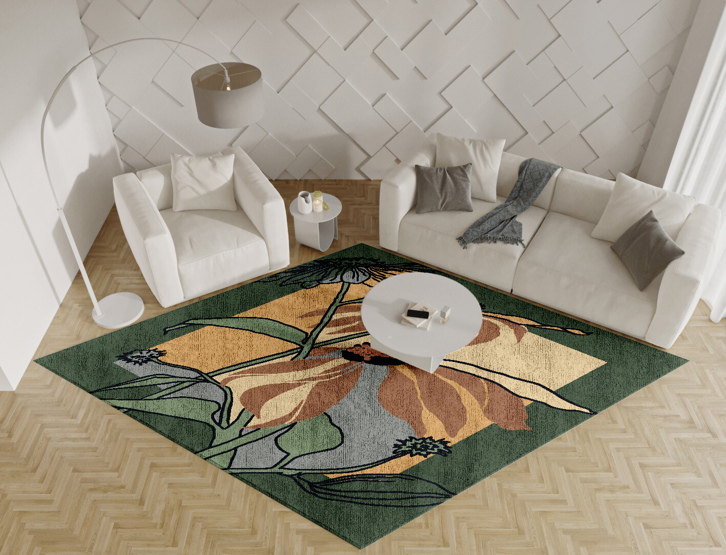 Tithonia Field of Flowers Diamond Hand Knotted Bamboo Silk Custom Rug by Rug Artisan