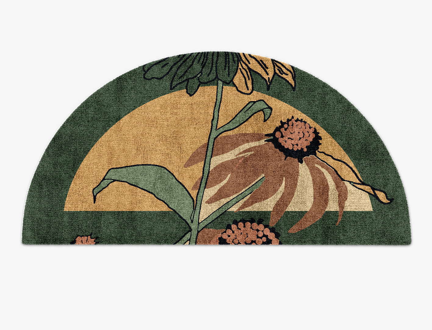 Tithonia Field of Flowers Halfmoon Hand Knotted Bamboo Silk Custom Rug by Rug Artisan