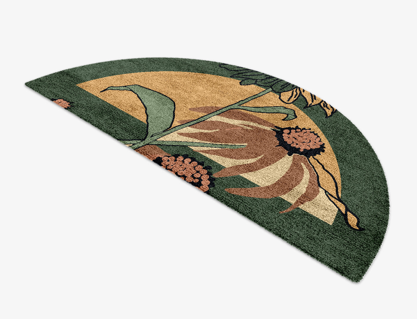 Tithonia Field of Flowers Halfmoon Hand Knotted Bamboo Silk Custom Rug by Rug Artisan