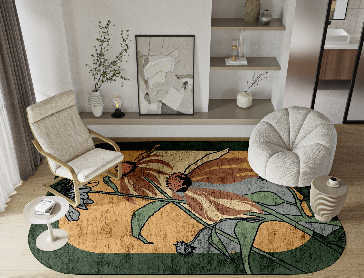 Tithonia Field of Flowers Oblong Hand Knotted Bamboo Silk Custom Rug by Rug Artisan