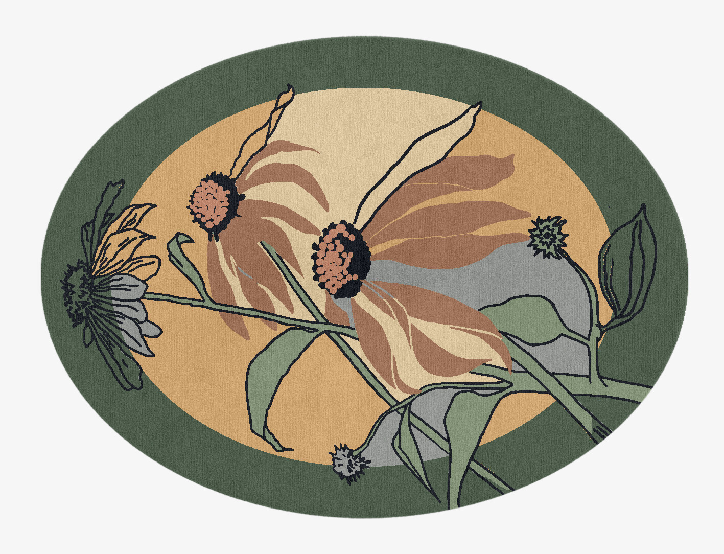 Tithonia Field of Flowers Oval Hand Knotted Tibetan Wool Custom Rug by Rug Artisan