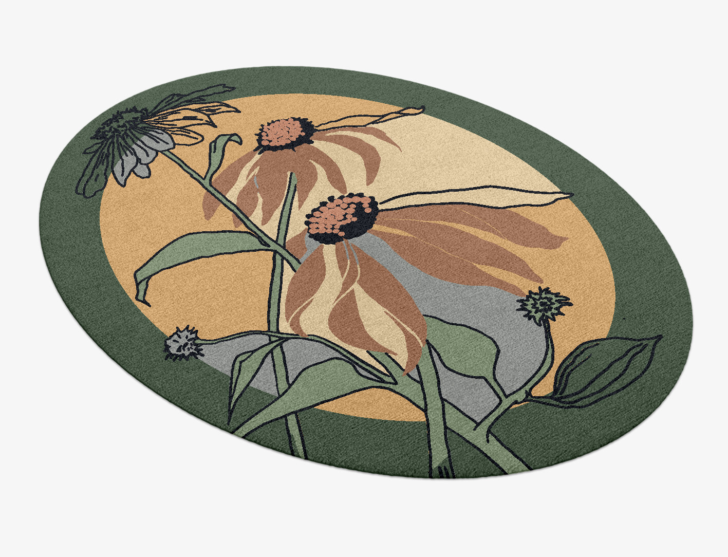 Tithonia Field of Flowers Oval Hand Knotted Tibetan Wool Custom Rug by Rug Artisan