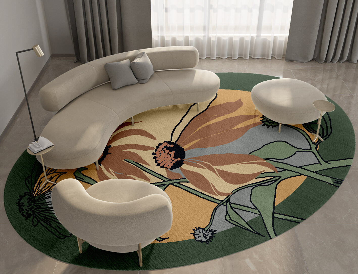 Tithonia Field of Flowers Oval Hand Knotted Tibetan Wool Custom Rug by Rug Artisan