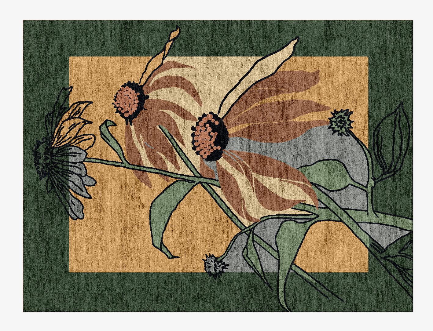 Tithonia Field of Flowers Rectangle Hand Knotted Bamboo Silk Custom Rug by Rug Artisan