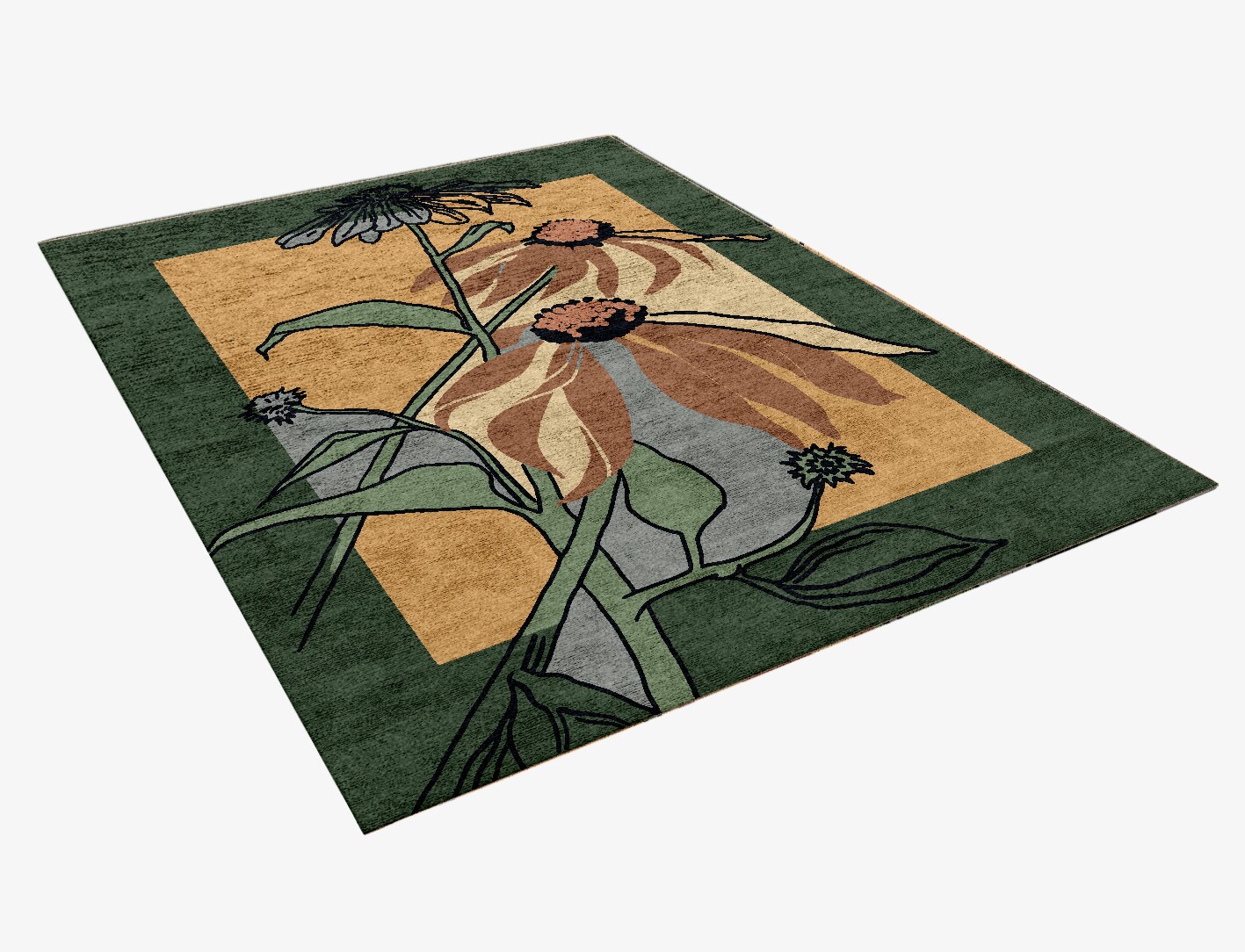 Tithonia Field of Flowers Rectangle Hand Knotted Bamboo Silk Custom Rug by Rug Artisan