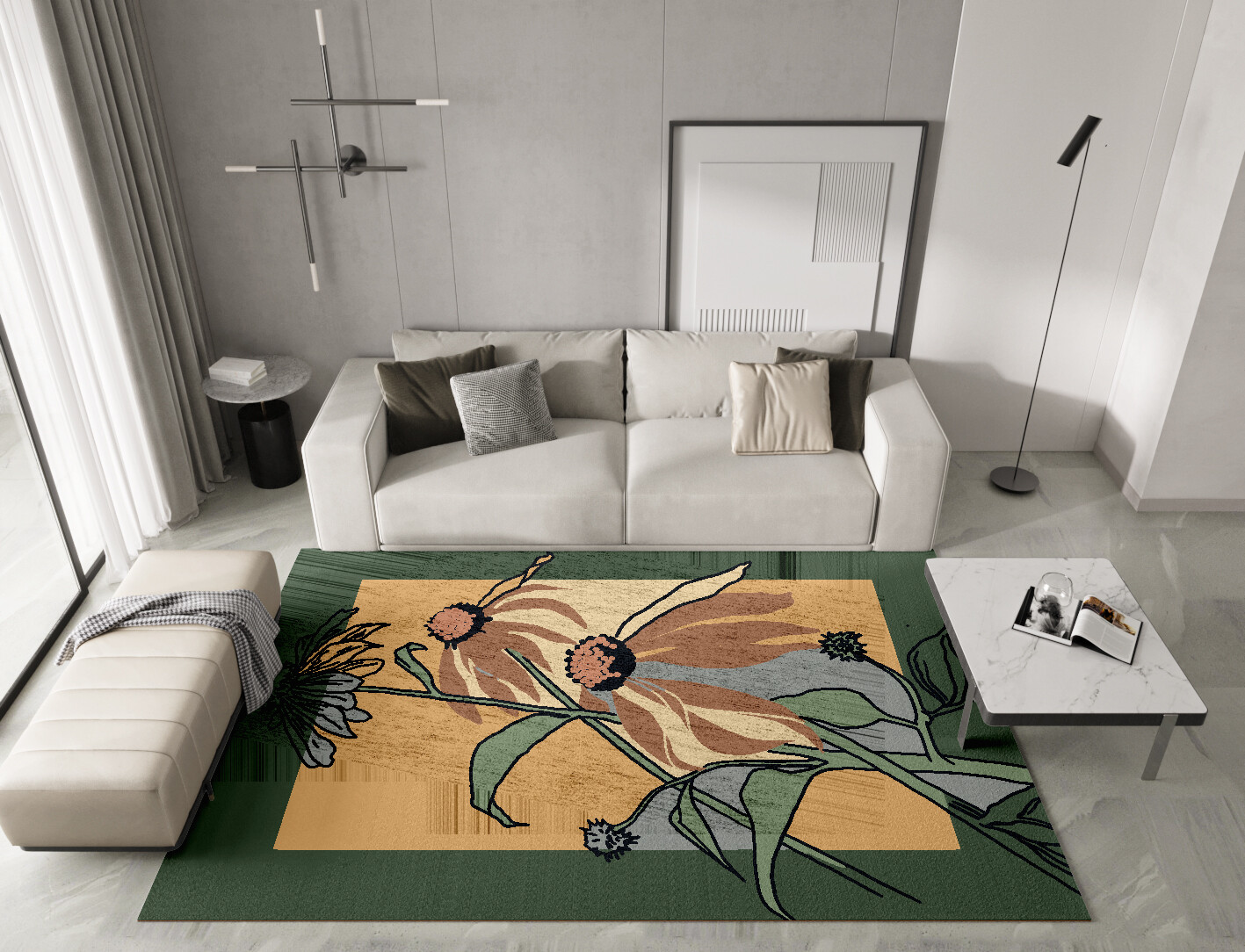 Tithonia Field of Flowers Rectangle Hand Knotted Bamboo Silk Custom Rug by Rug Artisan