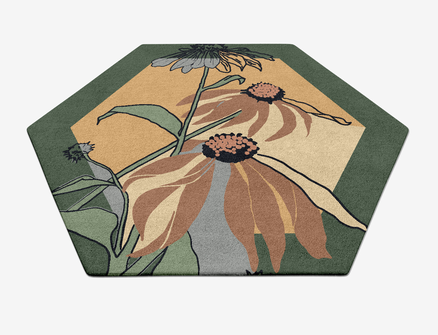 Tithonia Field of Flowers Hexagon Hand Tufted Pure Wool Custom Rug by Rug Artisan