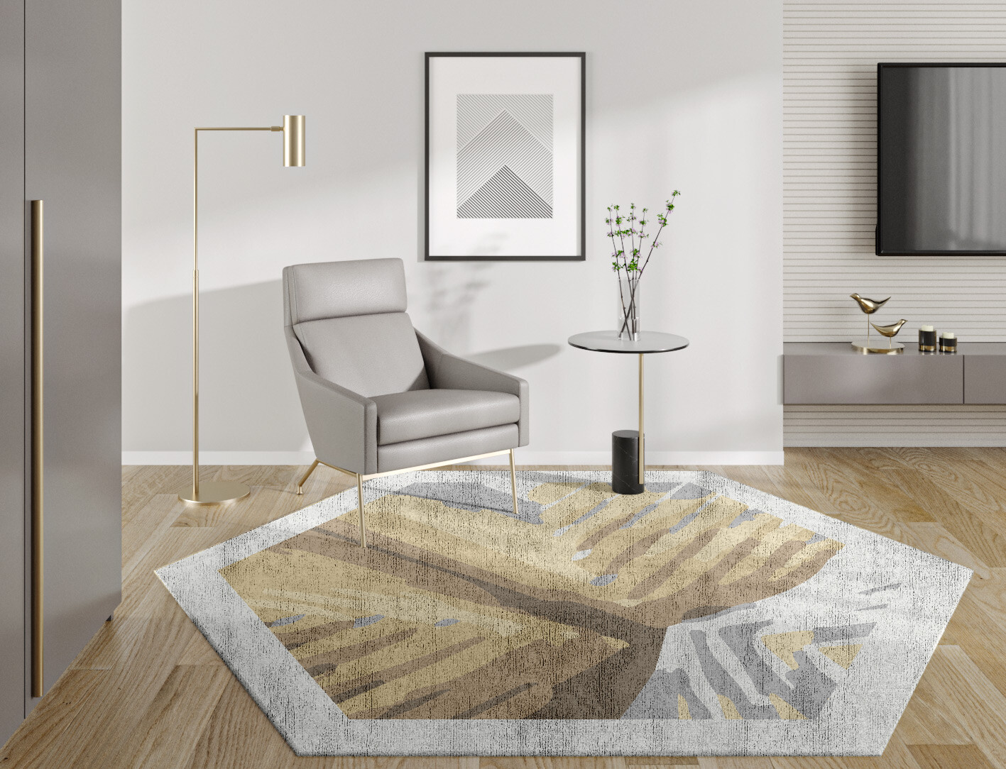Tori Origami Hexagon Hand Knotted Bamboo Silk Custom Rug by Rug Artisan