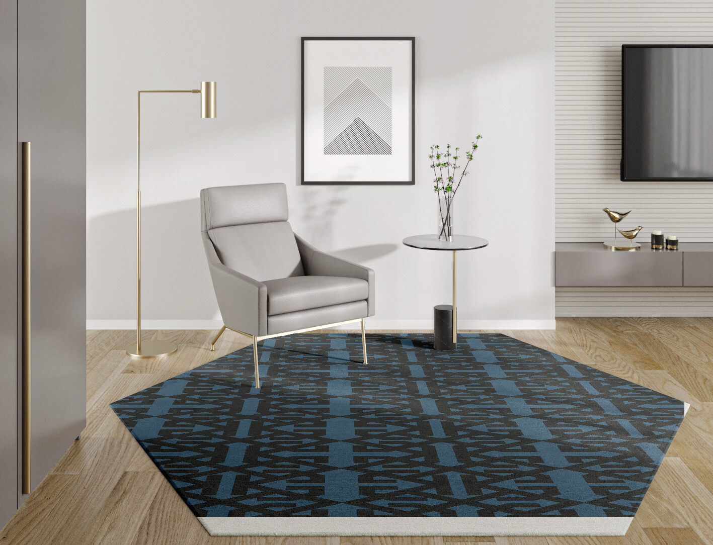 Trachea Geometric Hexagon Hand Knotted Tibetan Wool Custom Rug by Rug Artisan