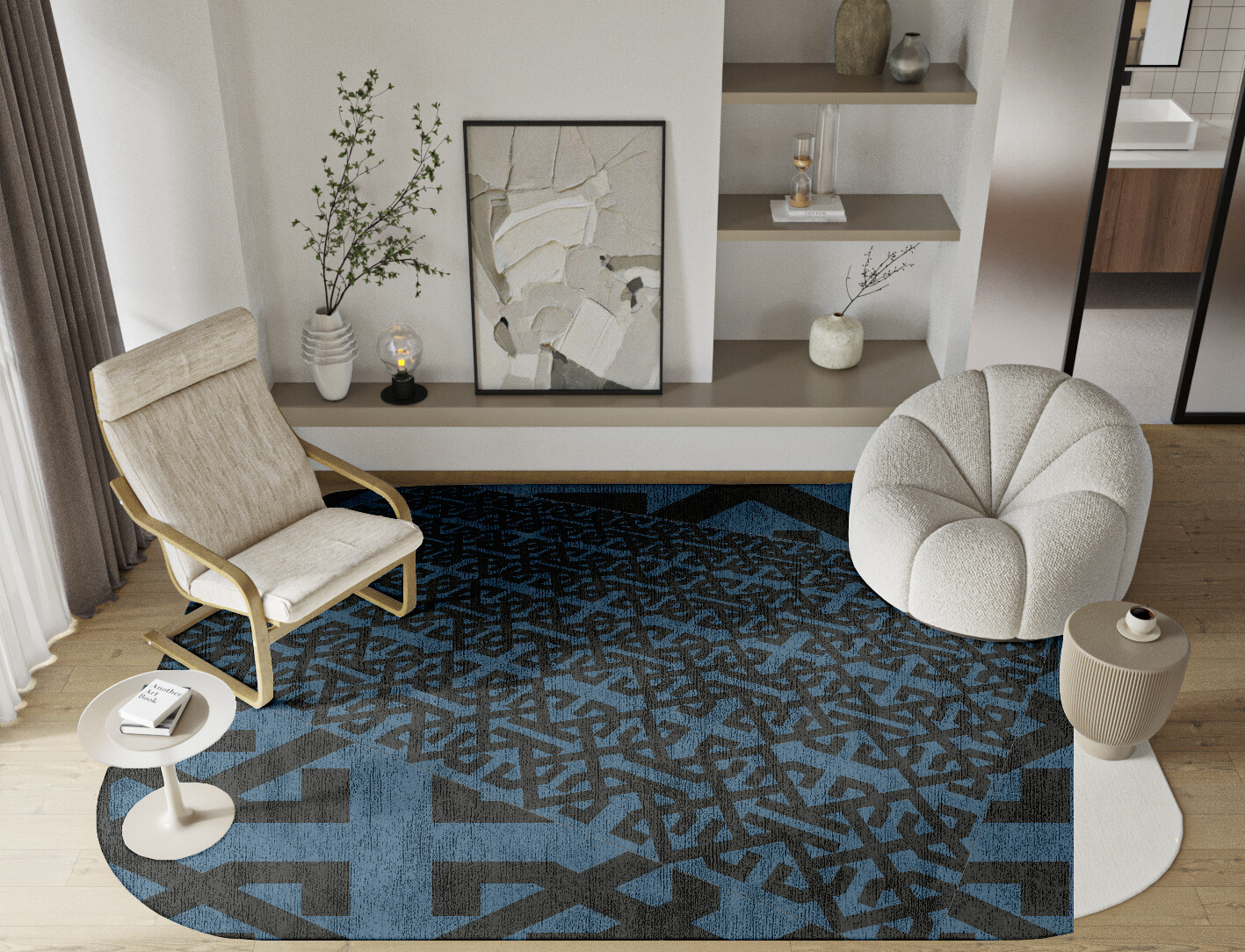 Trachea Geometric Oblong Hand Knotted Bamboo Silk Custom Rug by Rug Artisan