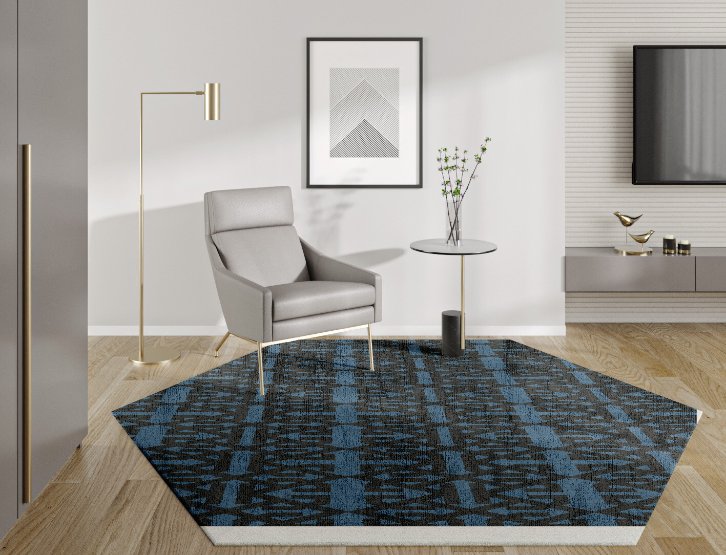 Trachea Geometric Hexagon Hand Tufted Bamboo Silk Custom Rug by Rug Artisan