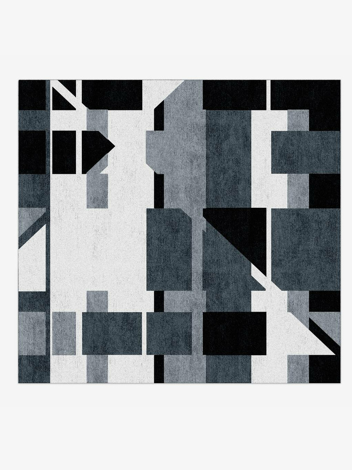 Track Grey Monochrome Square Hand Knotted Bamboo Silk Custom Rug by Rug Artisan
